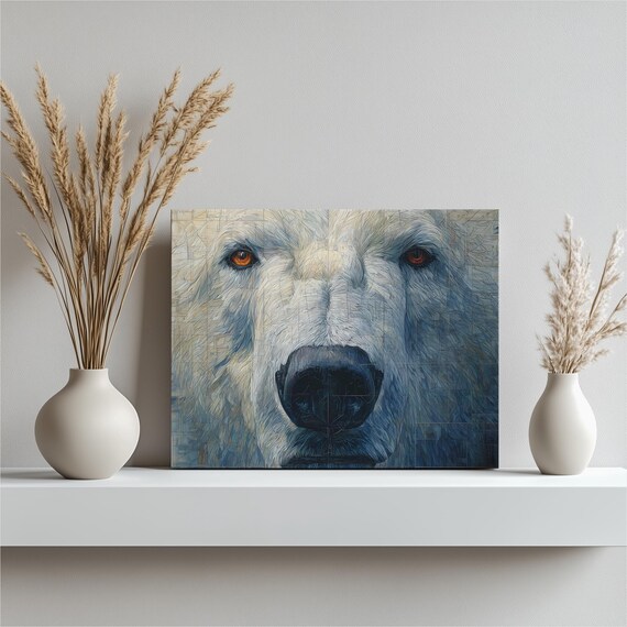 Polar Bear Canvas Wall Art Modern Geometric Portrait Wildlife Decor Abstract Arctic Painting Blue And Neutral Tones Large Scale Print