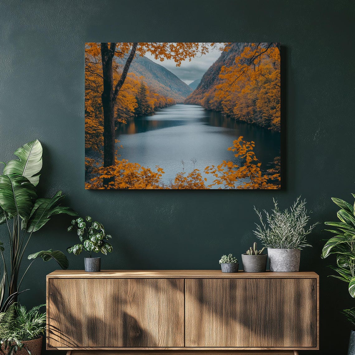 Autumn River Print For Home Decor Landscape Fall Wall Art Living Room Artwork Colorful Nature Gift Scenery