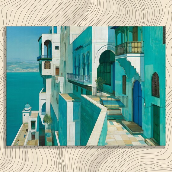 Turquoise Mediterranean Coastal Town White Architecture Ocean View Poster