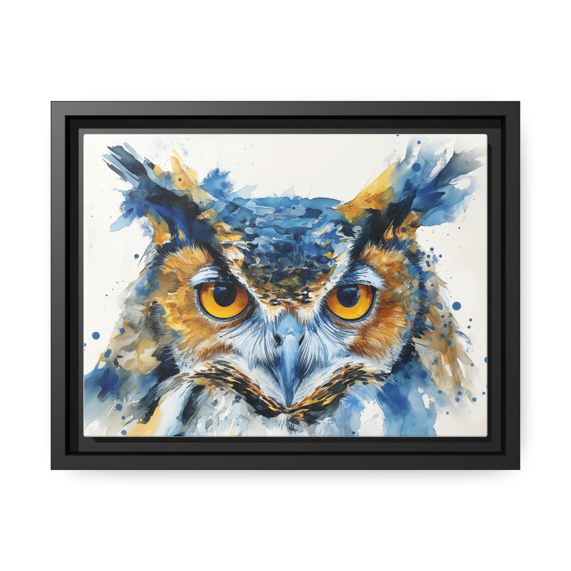Majestic Great Horned Owl Watercolor Wildlife Bird Portrait Wall Art