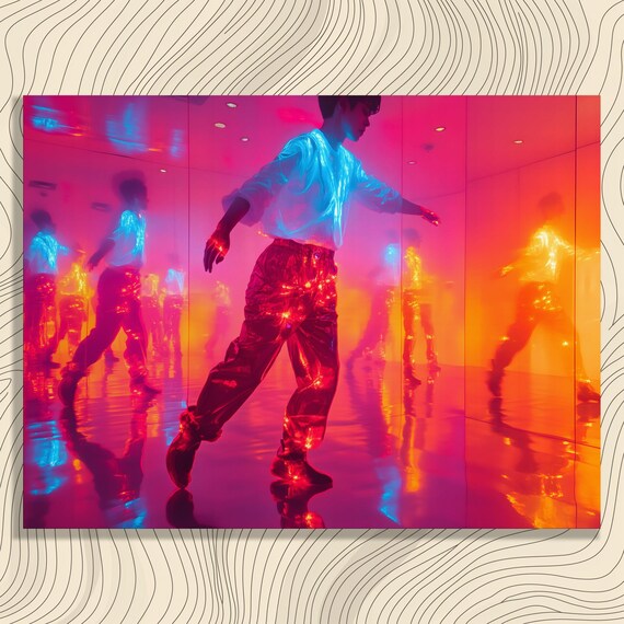 Vibrant Neon Mirror Canvas Wall Art Futuristic Reflections Colorful Abstract Print For Teens And Enthusiasts Gallery Decor