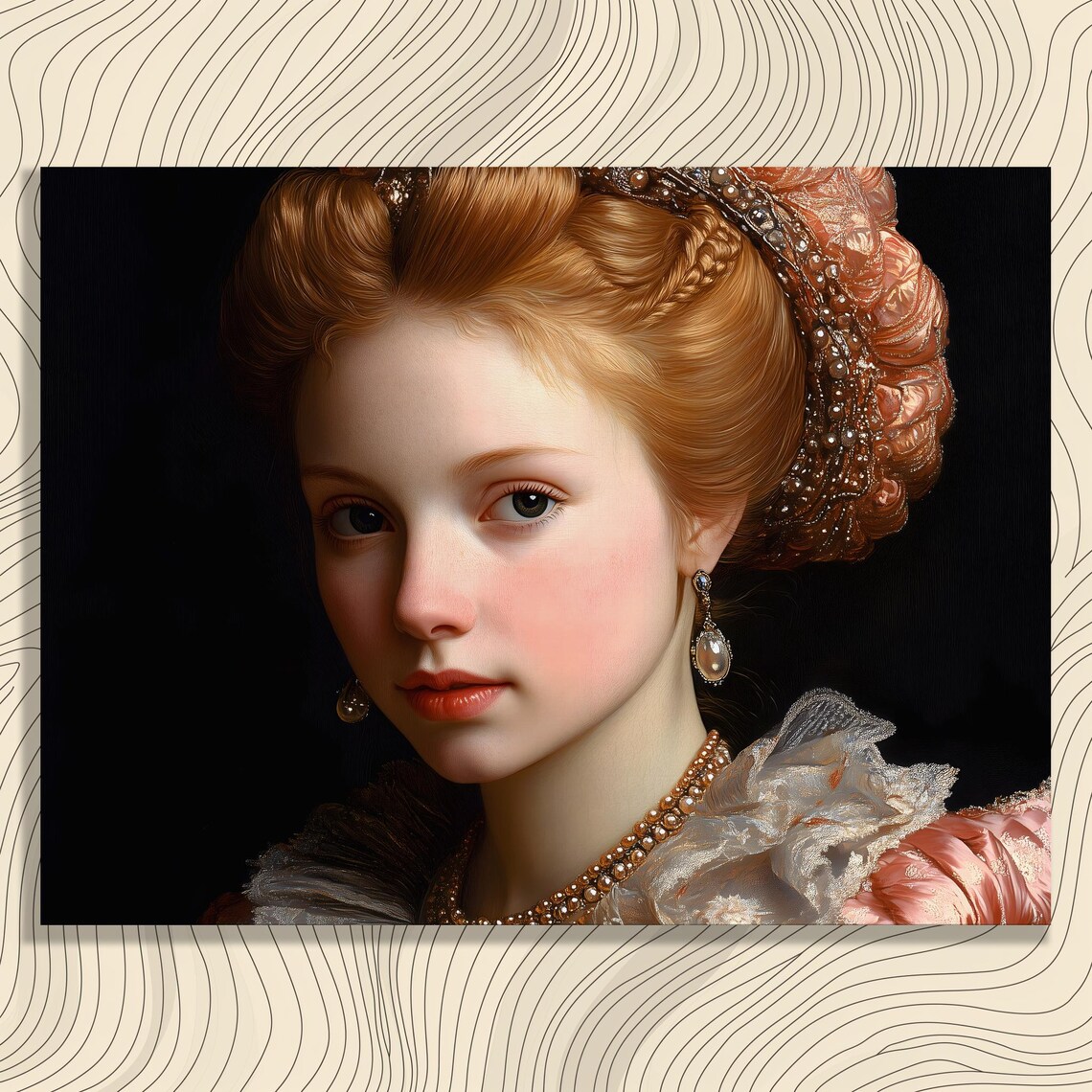 Renaissance Lady Portrait Old Master Red Hair Pearl Jewelry Poster