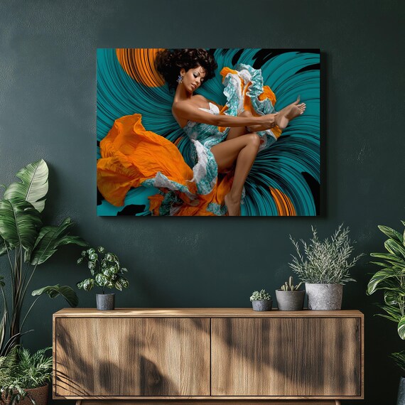 Surreal Dancer Canvas Wall Art Colorful Swirl Print Female Painting With Flowing Fabric In Motion Modern Home Decor Boho Gift