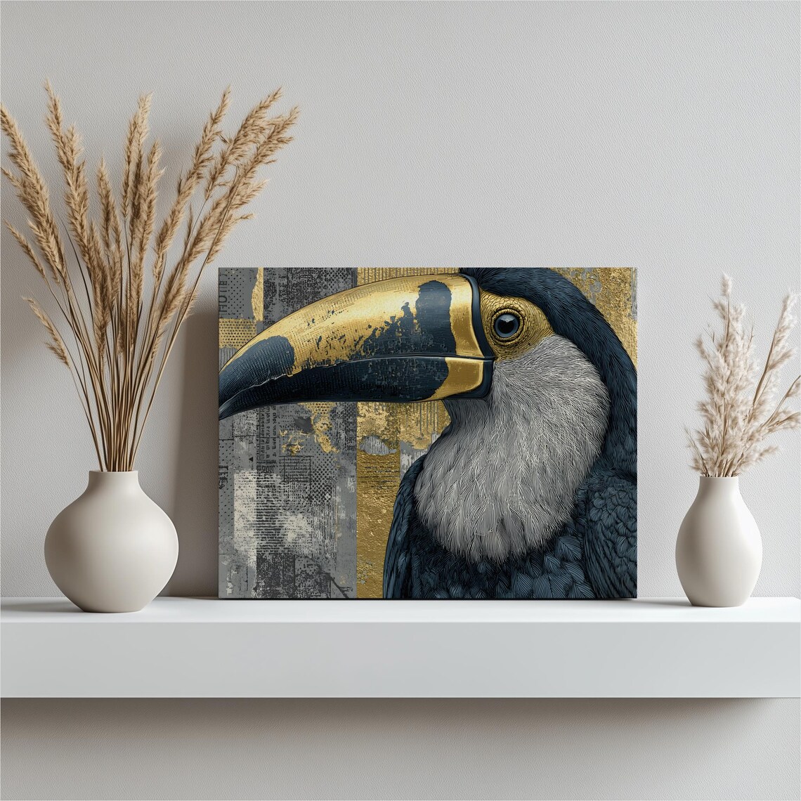 Toucan Gold Bill Portrait Modern Grunge Tropical Bird Art Poster