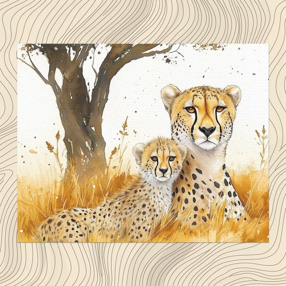 Cheetah Canvas Wall Art Golden Grasslands Wildlife Home Decor Stunning Mother And Baby Picture Modern Design Inexpensive Prints