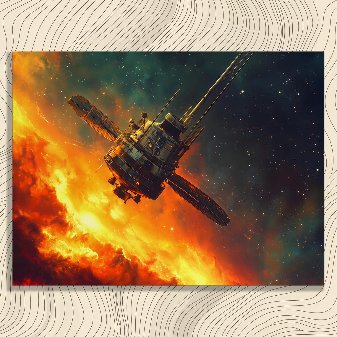 Space Probe Satellite Over Blazing Nebula Cinematic Art Poster