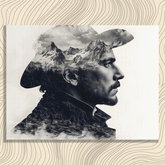 Simon Bolivar Canvas Wall Art Double Exposure Mountain Portrait Print Surreal Landscape Decor Modern Gift For Nature Lovers