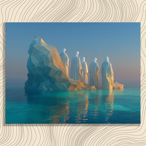 Surreal Iceberg Figures Canvas Wall Art Geometric Shapes Abstract Painting Print Tranquil Water Reflection Decor Gift For Enthusiasts