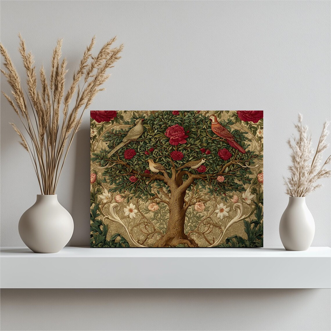 Art Nouveau Vintage Tree Of Life Roses Songbirds Floral Art Poster