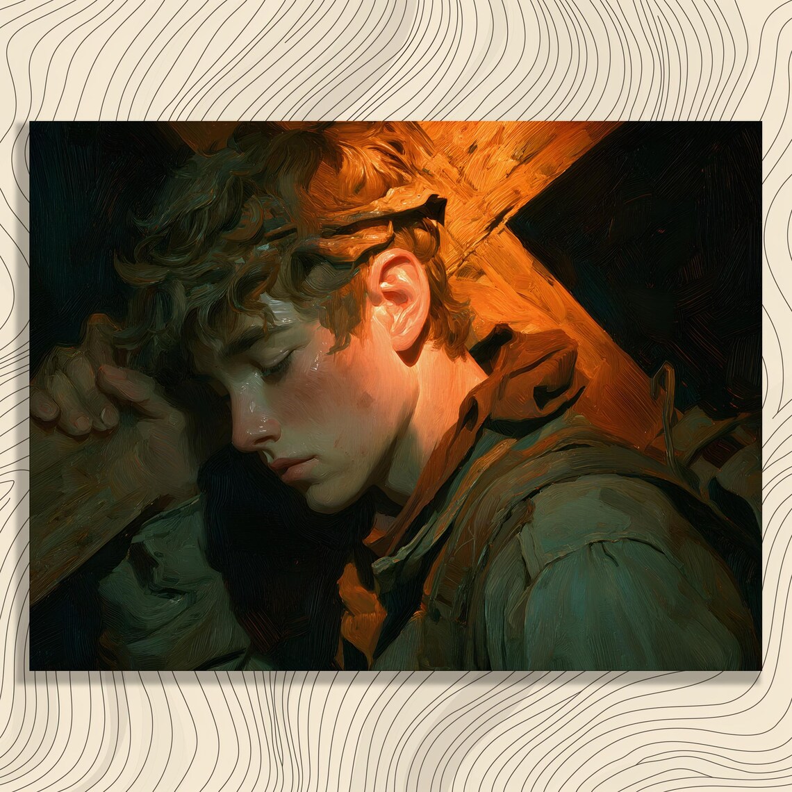 Crown of Thorns Sleeping Christ with Wooden Cross Christian Art Poster