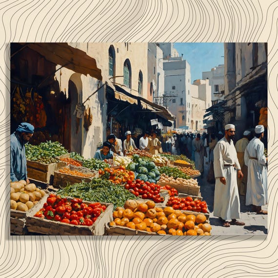 Moroccan Market Canvas Wall Art Vibrant Casablanca Souk Scene With Fresh Produce Vendors