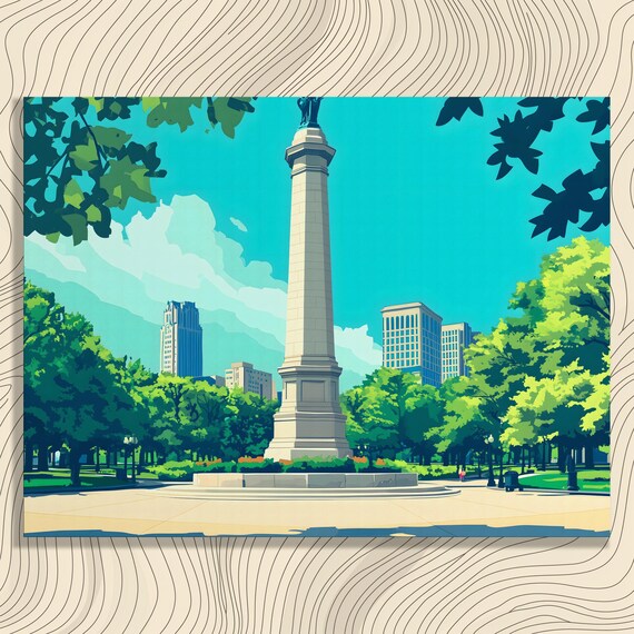 City Park Monument Canvas Wall Art Modern Cityscape Landscape Painting Print Decor Gift For Enthusiasts And Tourists Travel Souvenir