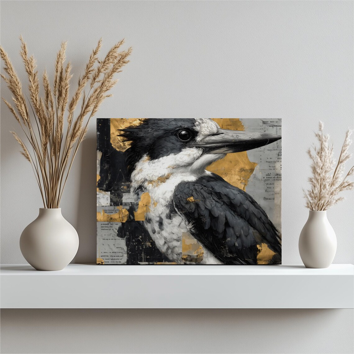 Kingfisher Bird Portrait In Black White And Gold Grunge Style Poster