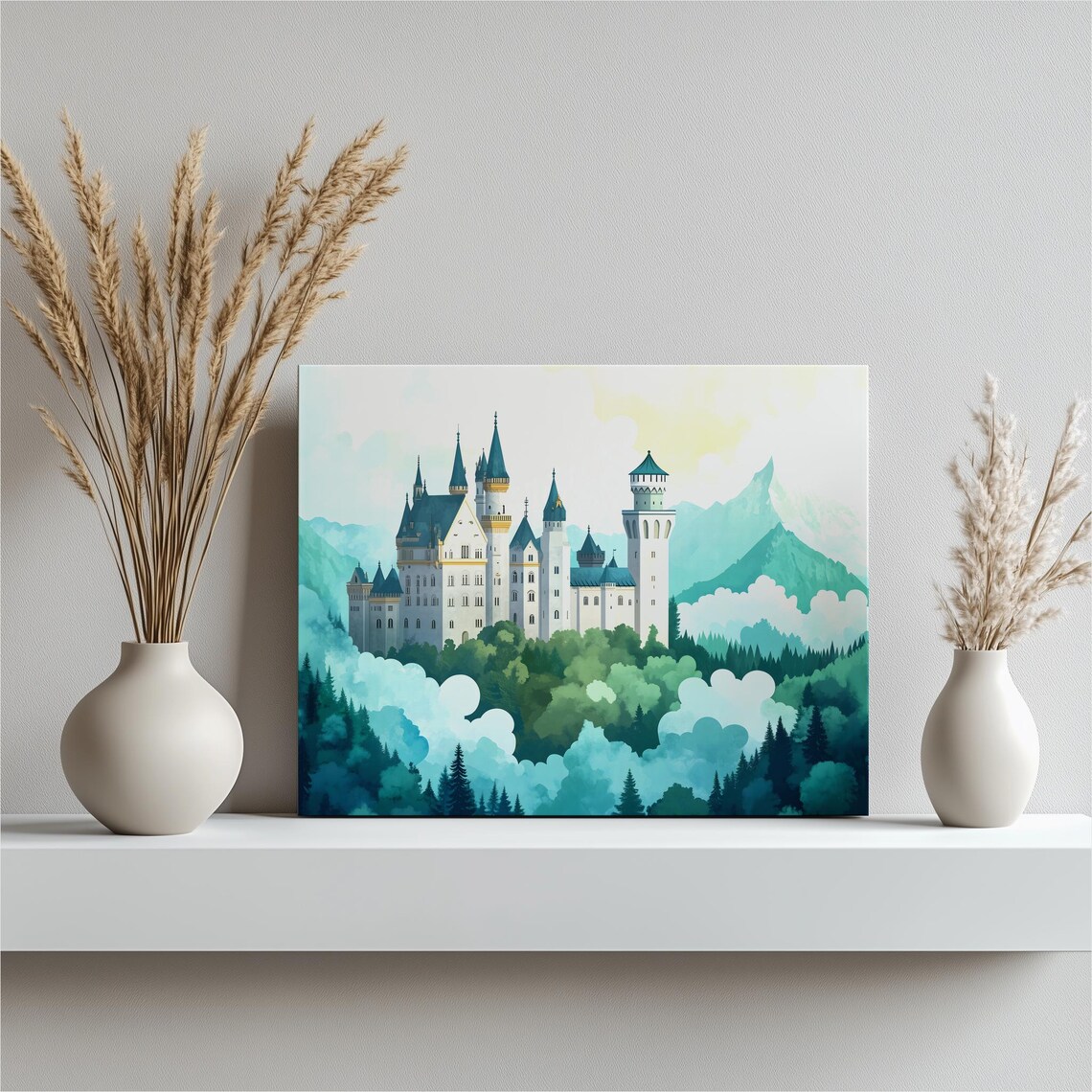 Bavarian Castle, Foggy Mountain Fantasy Landscape