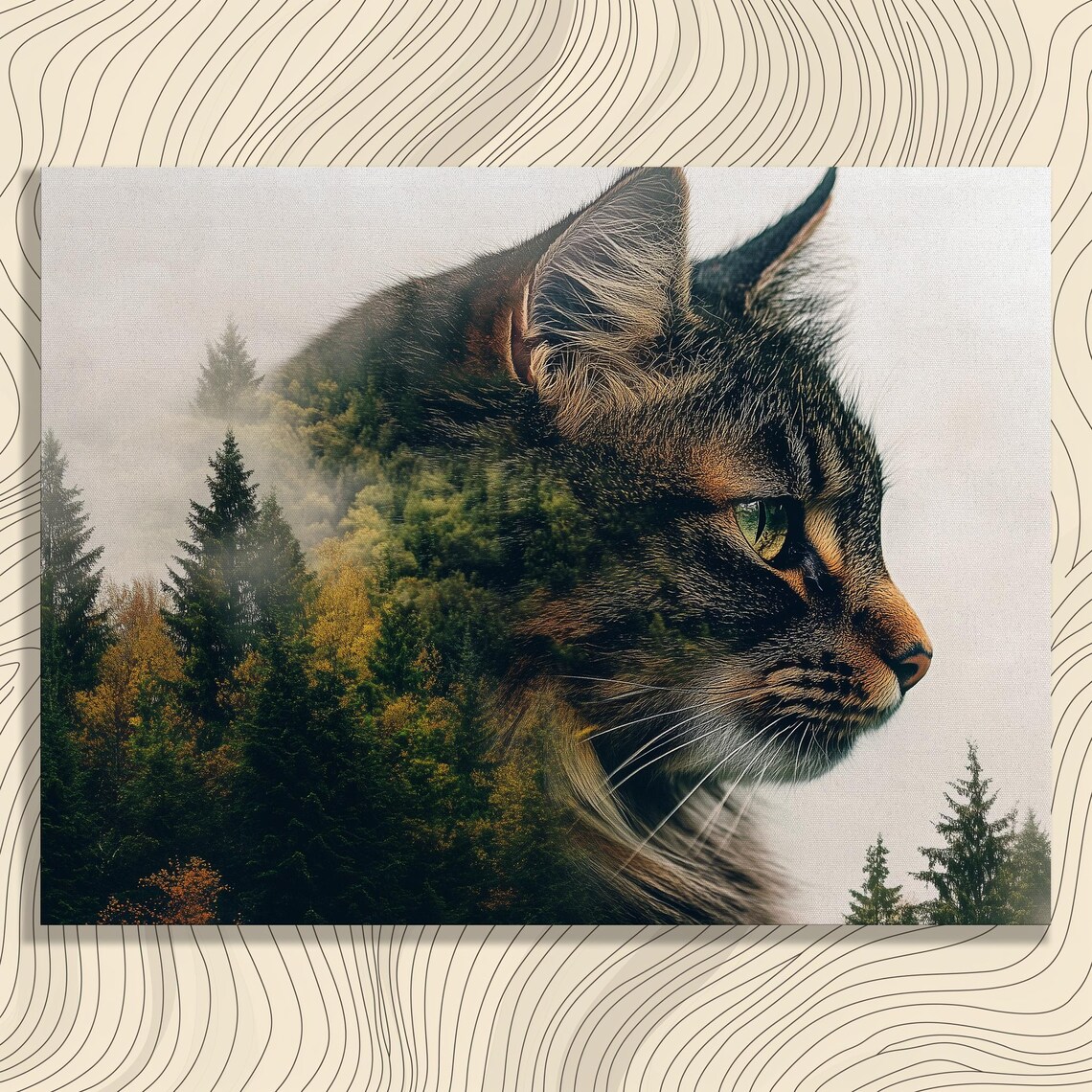 Maine Coon In Pine Forest Art Print, Earthy Decor