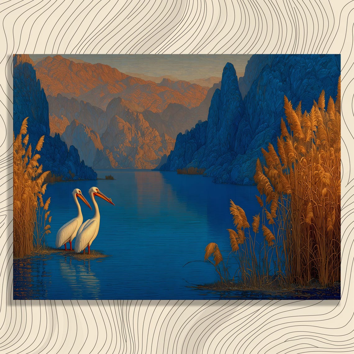 White Pelicans Golden Lake Blue Mountains Sunset Canvas Wall Art
