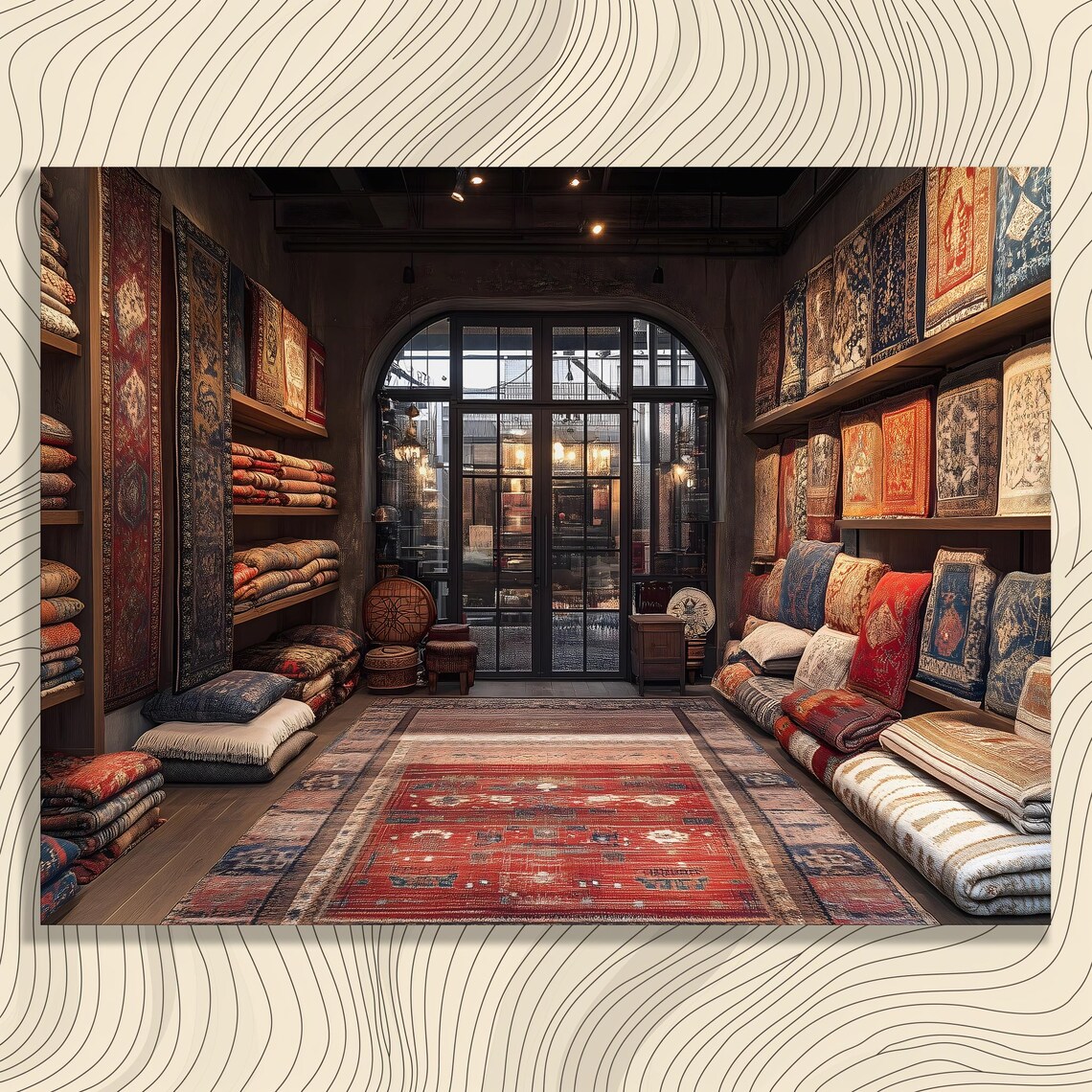 Cozy Vintage Rug Shop Interior Warm Persian Textile Carpet Art Print