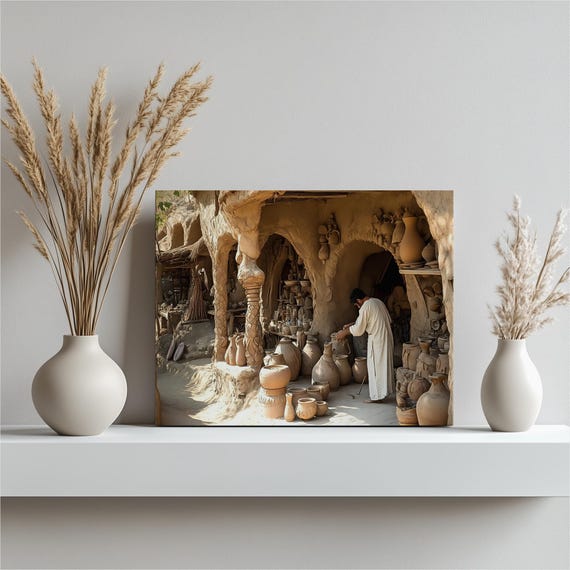 Traditional Pottery Canvas Wall Art Rustic Earthenware Print Clay Pots Vases Workshop Decor Painting Gift Artisan Home