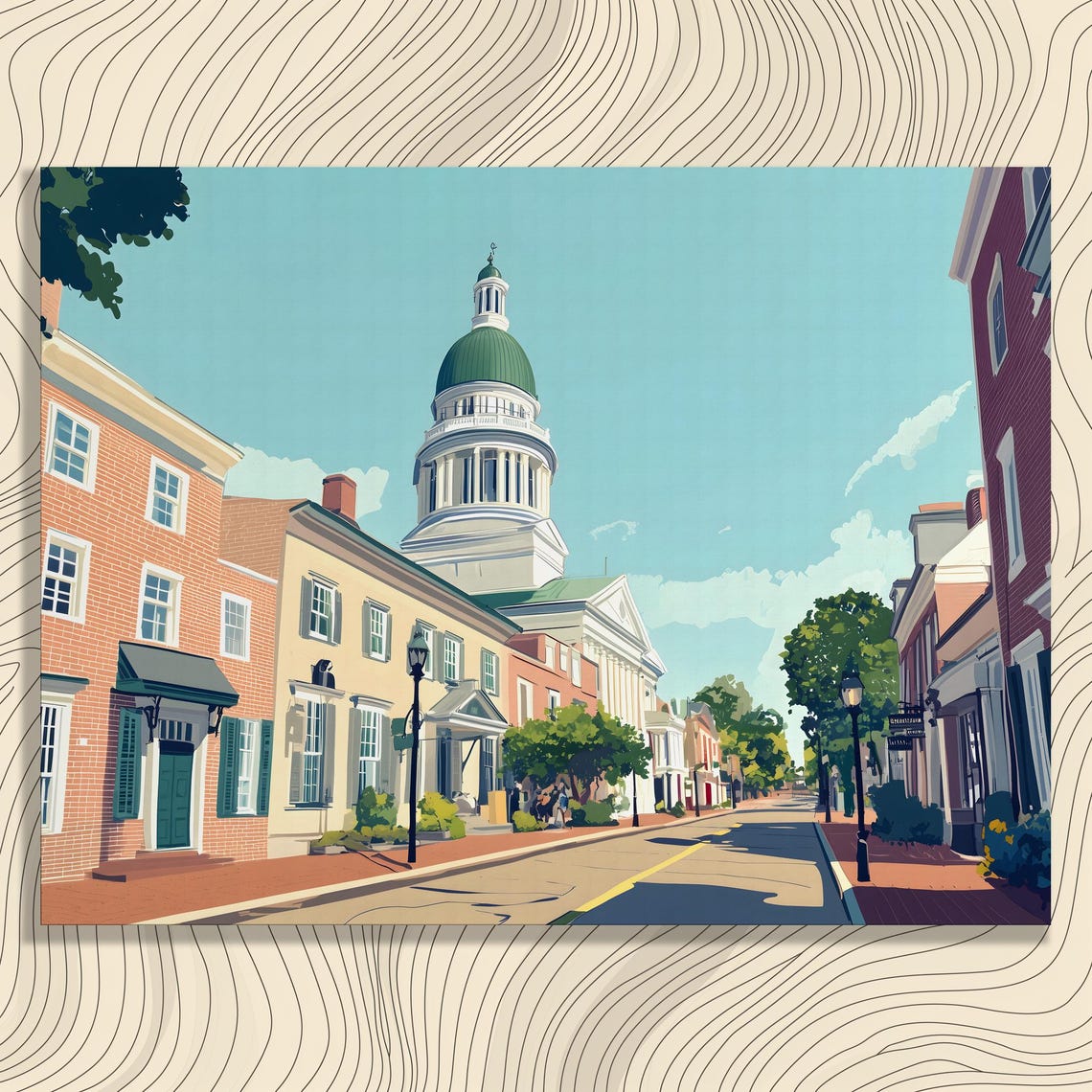 Charming Historic Street Green Dome Capitol Vintage Style Poster