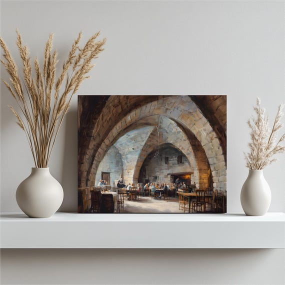 Medieval Banquet Canvas Wall Art Decor Tavern Archway Print Oil Painting Scene Dining Hall Historic Castle Interior