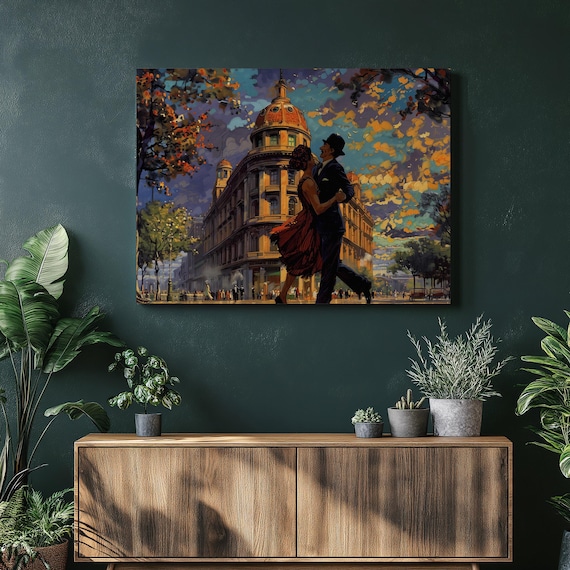 Buenos Aires Tango Dancers Historic Street Autumn Cityscape Poster