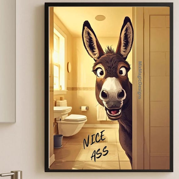 Funny Donkey Poster Bathroom Art Humorous Toilet Decor Animal Wall In A1 A5
