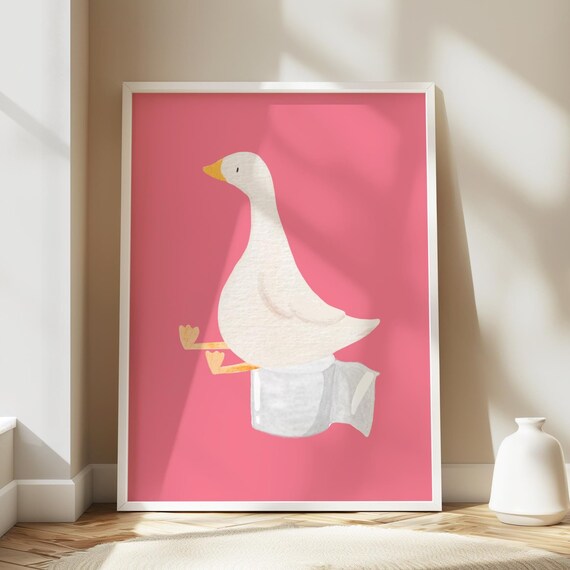 Silly Goose Funny Bathroom Sign Wall Art Toilet Print Animal Pink Nursery Decor Kids Room