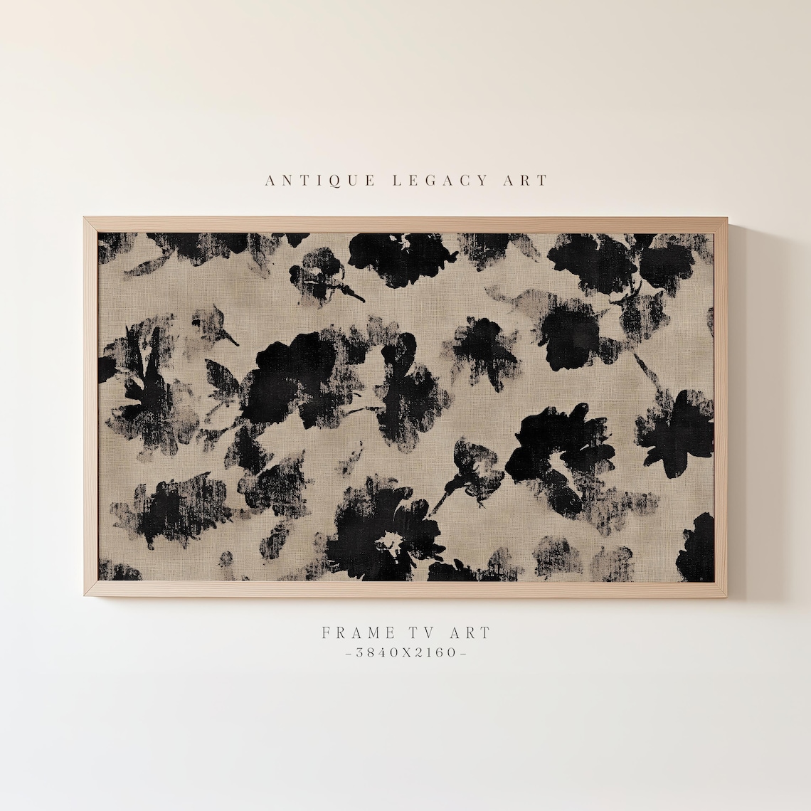 Black Floral Linen Neutral Modern Abstract Frame TV Botanical Art Poster