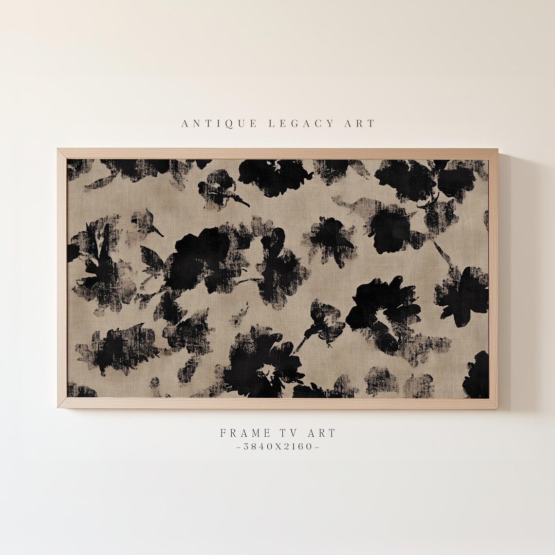 Modern Abstract Samsung Frame Tv Art Beige Black Minimalist Floral Decor Instant
