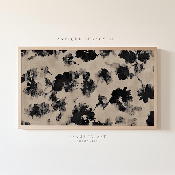 Modern Abstract Samsung Frame Tv Art Beige Black Minimalist Floral Decor Instant