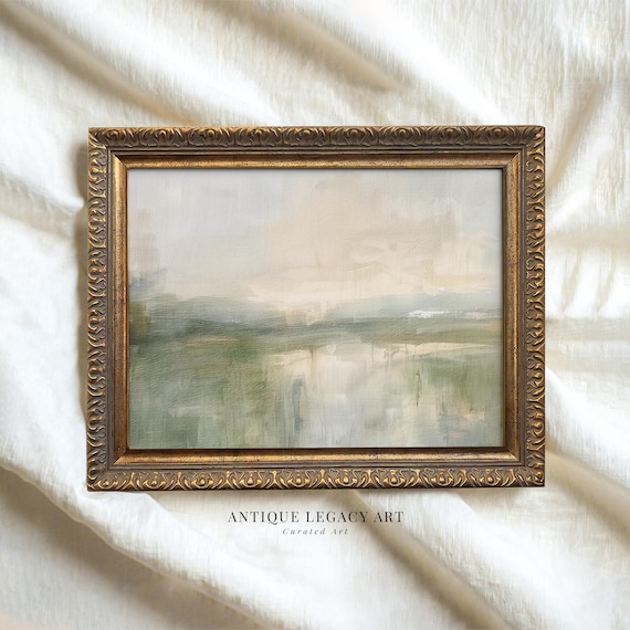 Abstract Summer Landscape Print Soft Green Beige Painting Wall Art Modern Minimalist Hosting Decor