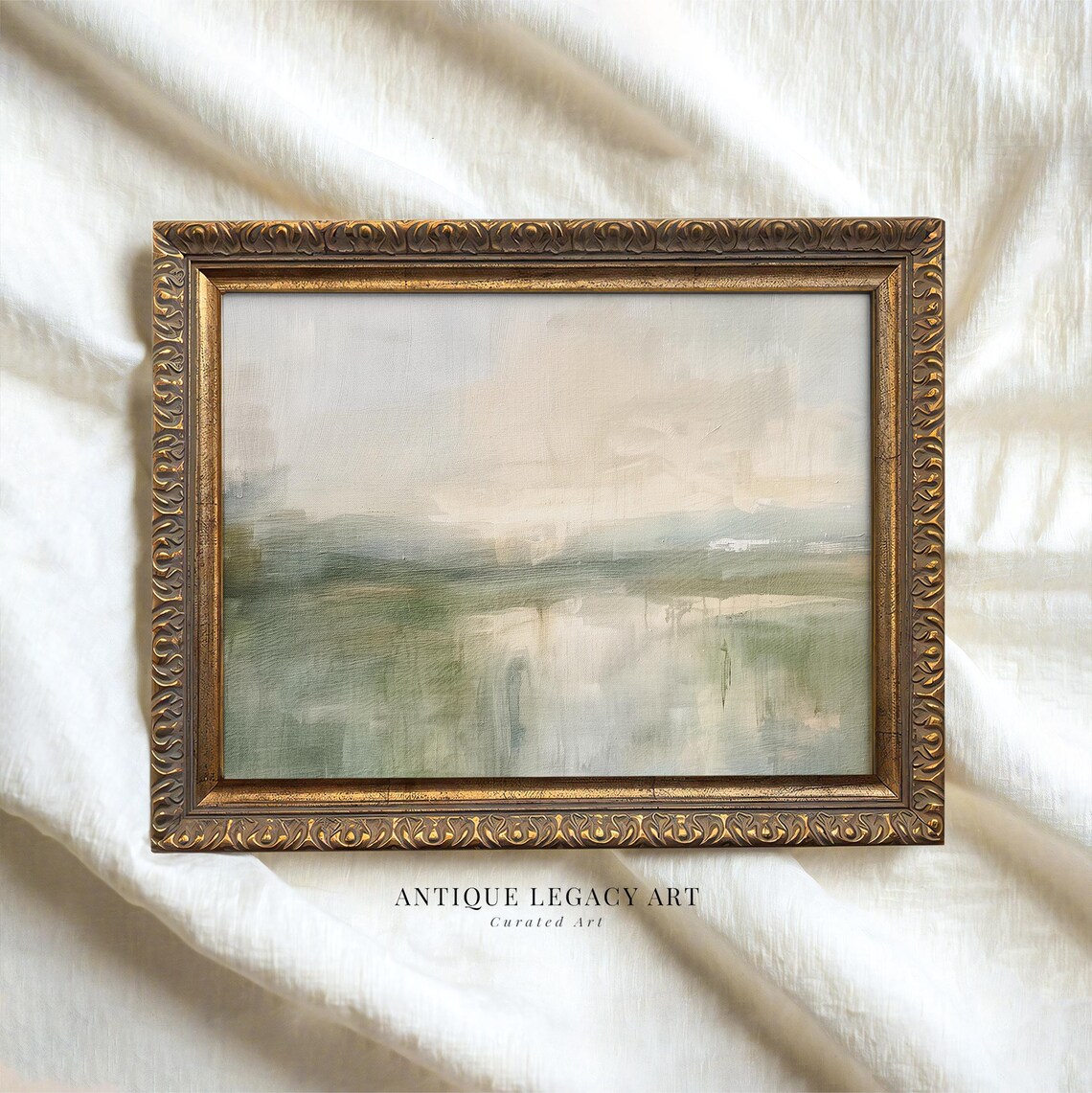 Abstract Summer Landscape Print Soft Green Beige Painting Wall Art Modern Minimalist Hosting Decor