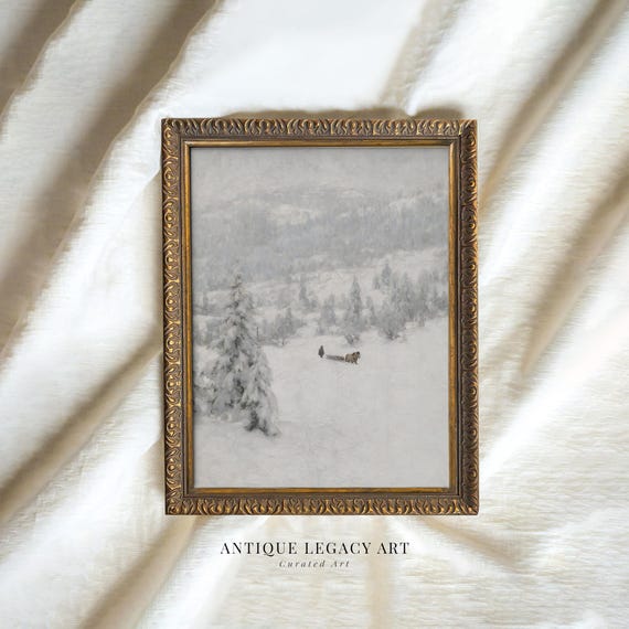 Winter Landscape Painting Print Snowy Mountain Wall Art