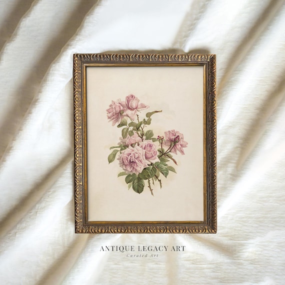 Soft Delicate Vintage Pink Rose Bouquet Watercolor Floral Print