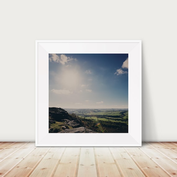 Baslow Edge Peak District Sunny Valley Panorama Photograph Poster