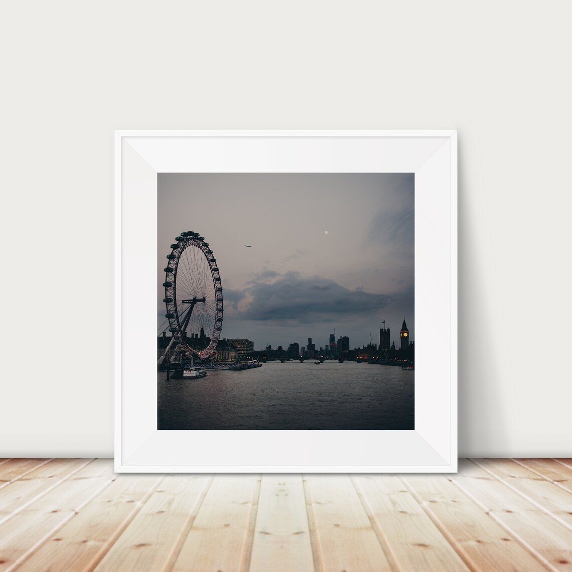London Eye Thames Sunset Silhouette Cityscape Photo Art Poster