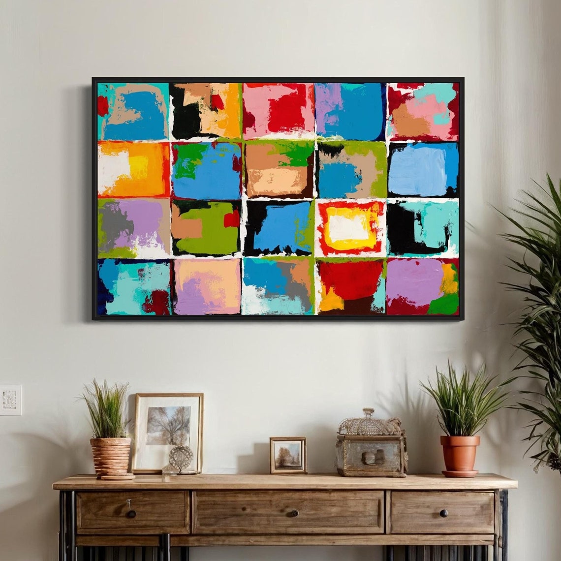 Color Block Patchwork Grid Poster Bold Painted Squares Abstract