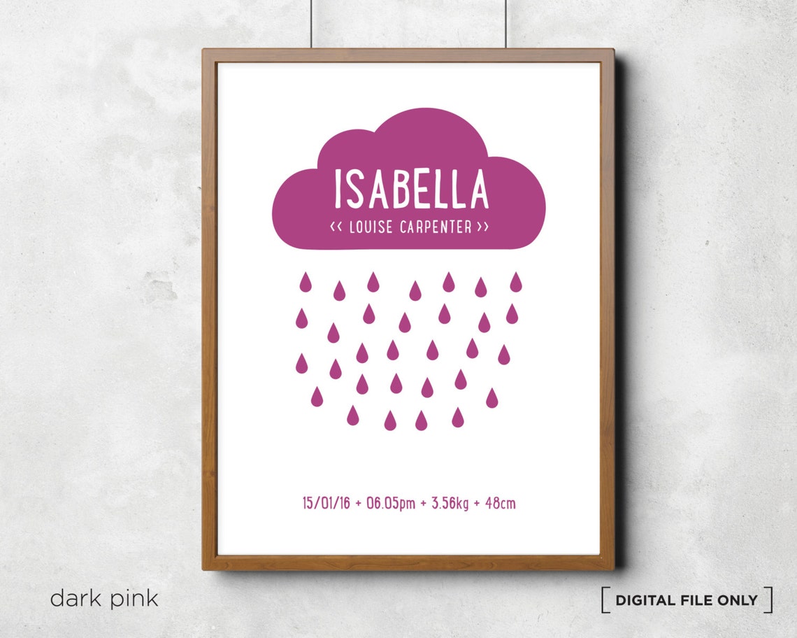 Yellow Rain Cloud Birth Stats Personalized Nursery Decor Wall Art - Image 4