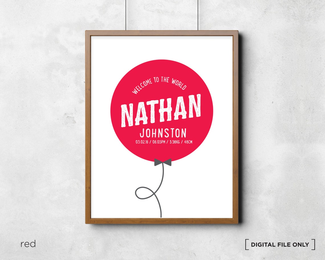 Light Blue Balloon Birth Stats Personalized Nursery Baby Poster - Image 3