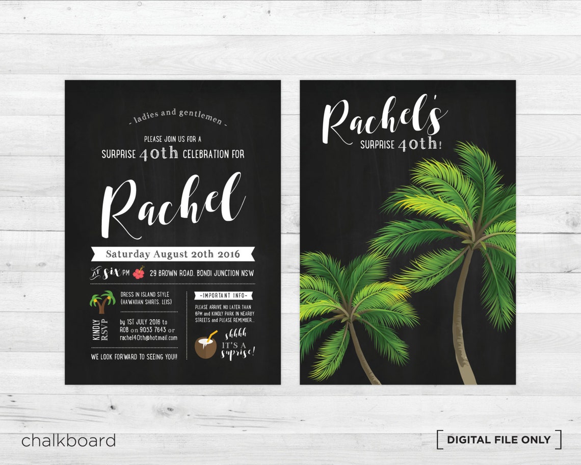 Tropical Palm 40th Birthday Invitation Editable Template Digital Print - Image 2