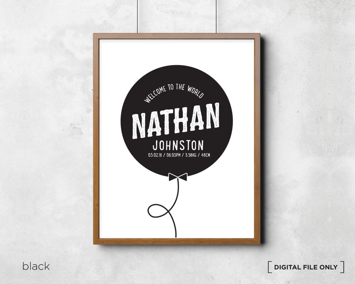 Light Blue Balloon Birth Stats Personalized Nursery Baby Poster - Image 2