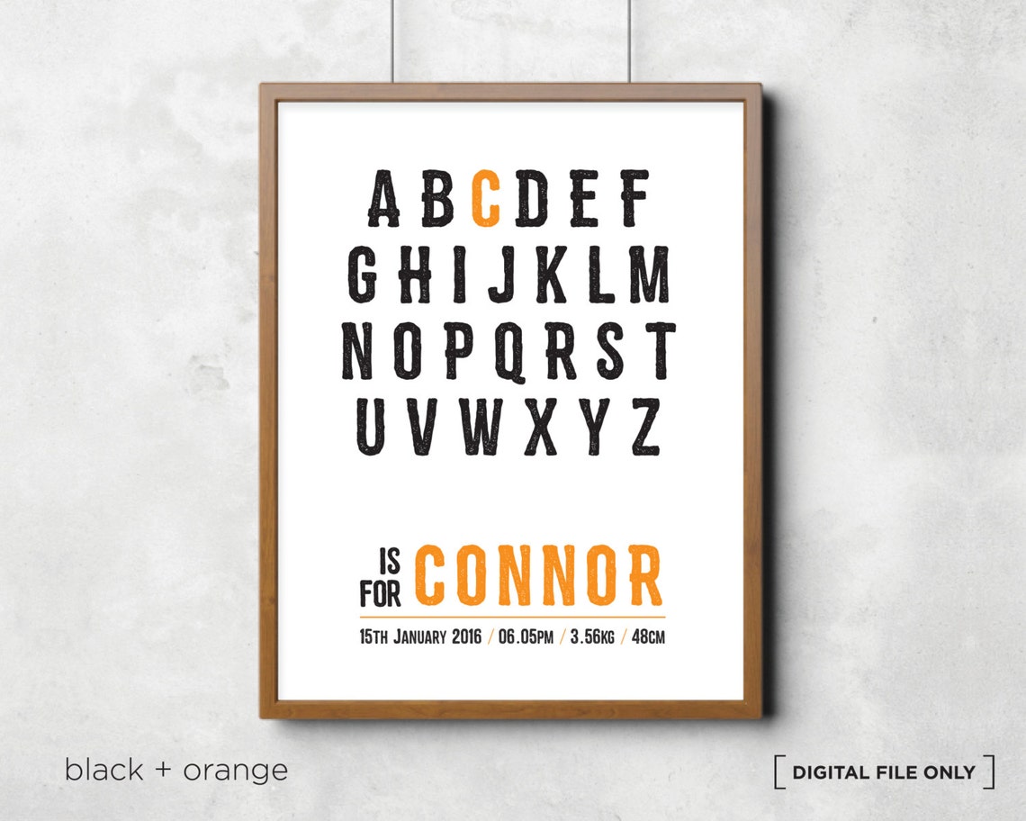 Alphabet Birth Stats Black Red Baby Boy Nursery Decor Wall Art - Image 4