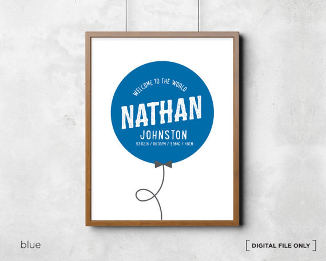 Art Print Birth Print Wall Art Balloon Personalized Birth Announcement Template Corjl - Image 3