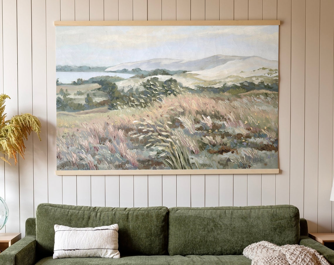 Coastal Meadow Wildflowers Lake Vintage Oil Landscape Poster - Image 3