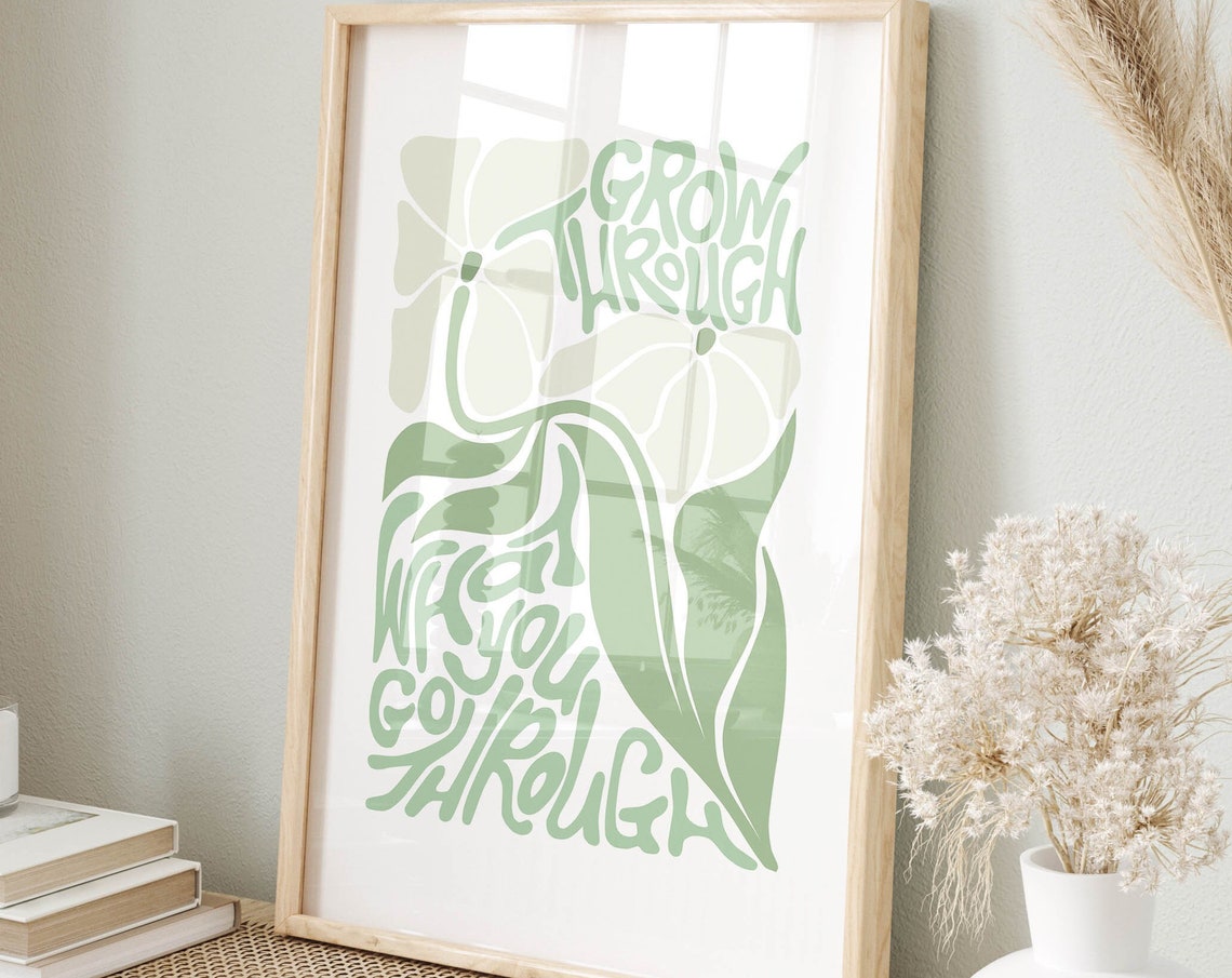 Grow Through What You Go Through Green Botanical Quote Wall Art - Image 2