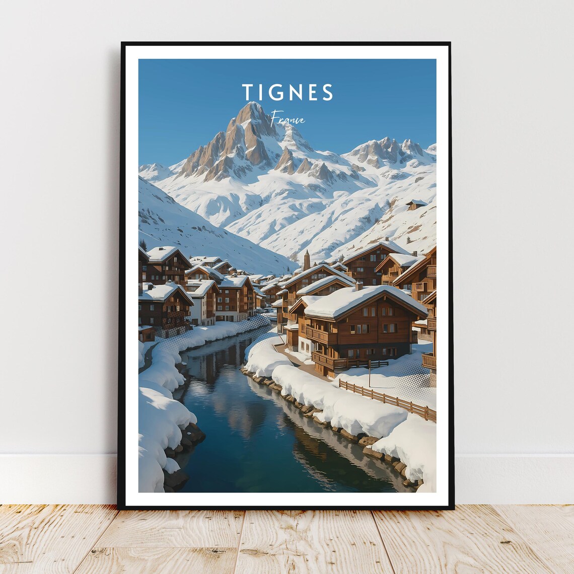 Tignes France Snowy Alpine Ski Village Mountain Travel Poster