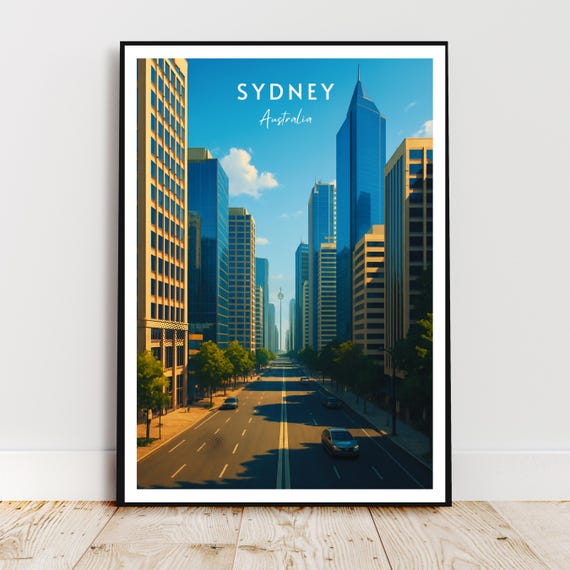 Travel Wall Poster Sydney Australia Oceania Skyline Modern Retro Vintage Art Gift Print