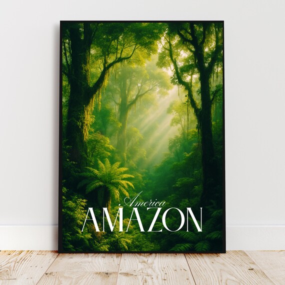 Amazon Rainforest Travel Poster America Jungle Sunlight Nature Art