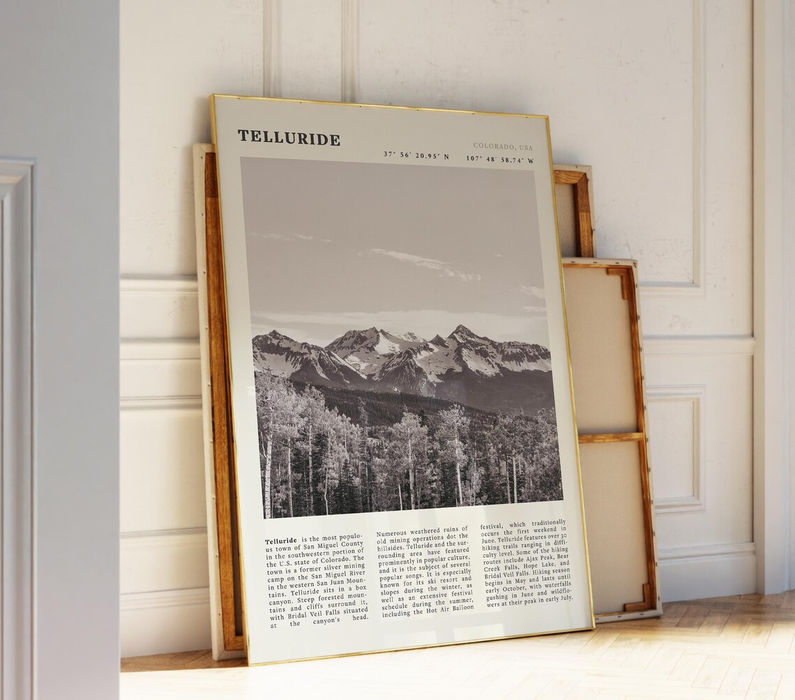 Telluride Colorado Rocky Mountain Peaks Black And White Poster