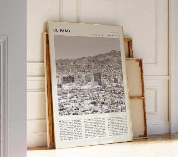 El Paso Black White Poster Vintage Texas Skyline Print Idea For City Lovers
